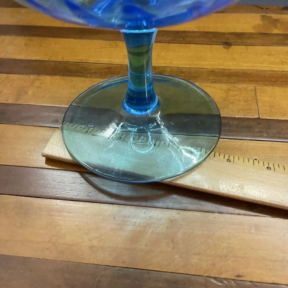 Vintage Blue Optic Hand-Blown Art Glass Bowl Brandy Snifter Vase‎ Ice